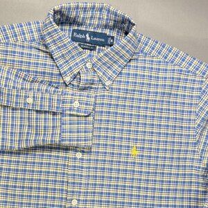 Ralph Lauren Shirt Men's Medium Blue/Yellow Checks Classic Fit Long Sleeves